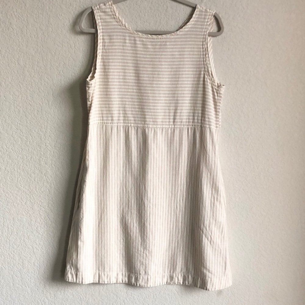 Eileen Fisher Hemp Cotton Stripe Dress Small Beige Cream Ivory